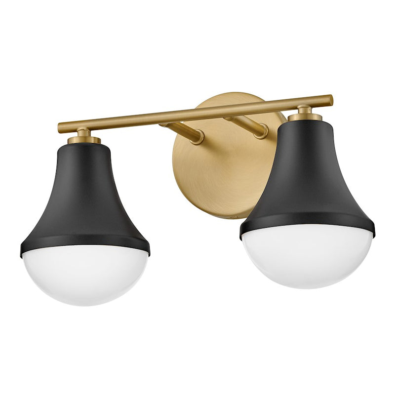 Lark Lighting Haddie 2-Light Bath Vanity Light | Black Finish | Cased Opal Accent Glass Shade | Modern Vanity Light | Hardwired Damp Rated | 85512BK