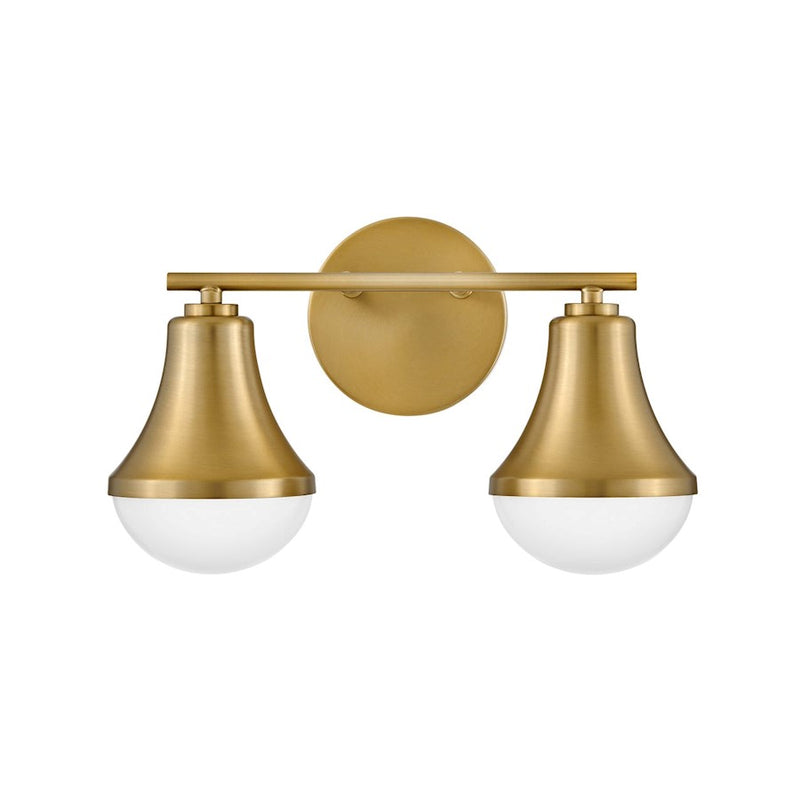Lark Lighting Haddie 2-Light Bath Vanity Light | Lacquered Brass | Cased Opal Glass Shade | Modern Vanity Light Above the Bathroom Mirror | 85512LCB