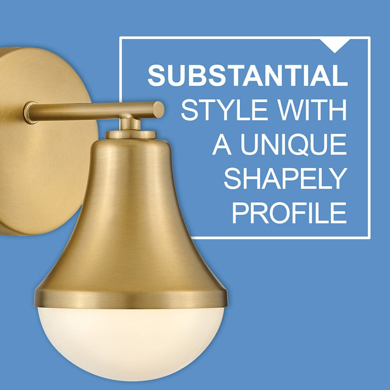 Lark Lighting Haddie 2-Light Bath Vanity Light | Lacquered Brass | Cased Opal Glass Shade | Modern Vanity Light Above the Bathroom Mirror | 85512LCB