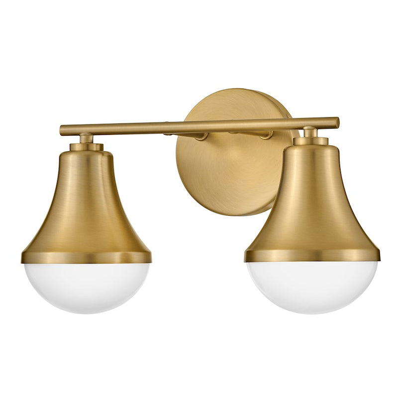 Lark Lighting Haddie 2-Light Bath Vanity Light | Lacquered Brass | Cased Opal Glass Shade | Modern Vanity Light Above the Bathroom Mirror | 85512LCB
