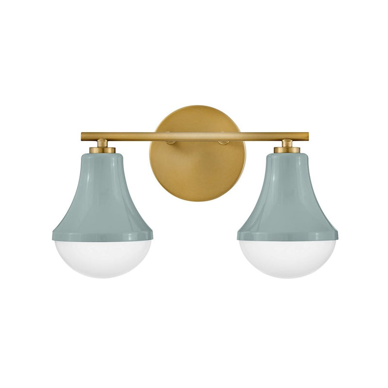 Lark Haddie 14.5in 2-Light Bath Vanity | Classic Seafoam Steel and Cased Opal Glass | Bathroom Vanity & Powder Room | 7.25 x 14.5 x 9 in | Model 85512SF