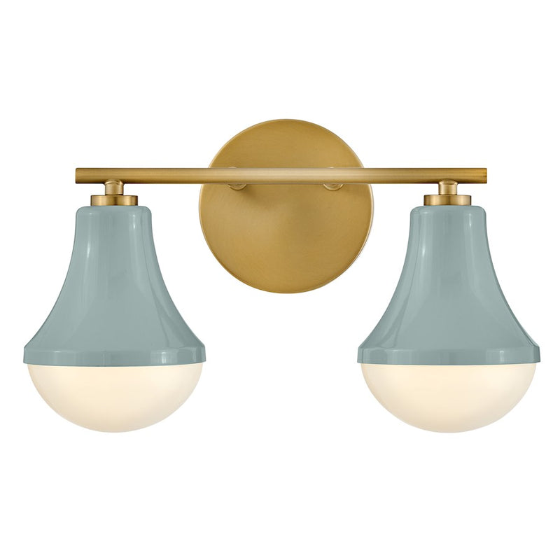 Lark Haddie 14.5in 2-Light Bath Vanity | Classic Seafoam Steel and Cased Opal Glass | Bathroom Vanity & Powder Room | 7.25 x 14.5 x 9 in | Model 85512SF