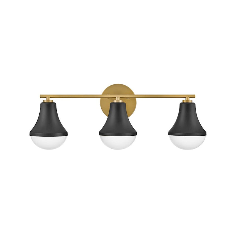 Lark Lighting Haddie 3-Light Bath Vanity Light | Black Finish | Cased Opal Accent Glass Shade | Modern Vanity Light | Hardwired Damp Rated | 85513BK
