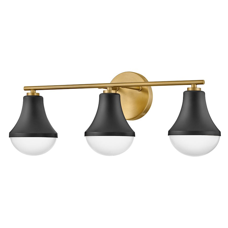 Lark Lighting Haddie 3-Light Bath Vanity Light | Black Finish | Cased Opal Accent Glass Shade | Modern Vanity Light | Hardwired Damp Rated | 85513BK
