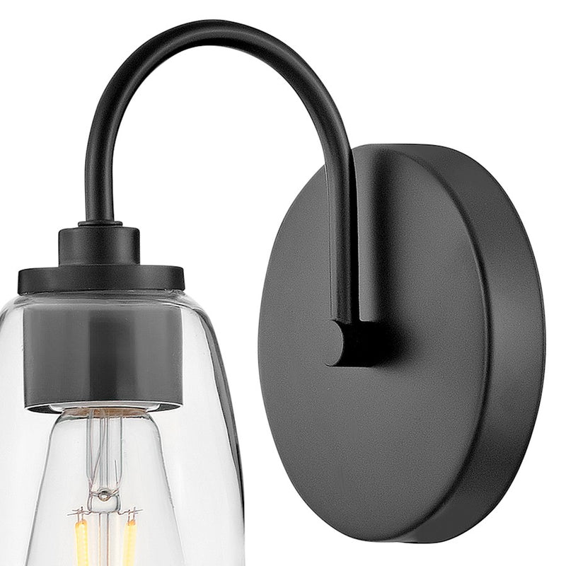 Lark Vera 1-Light Small Bath Vanity | Classic Black Steel and Clear Glass | Bathroom & Powder Room Vanity Light | 8 x 6 x 9.75 in | Model 85560BK