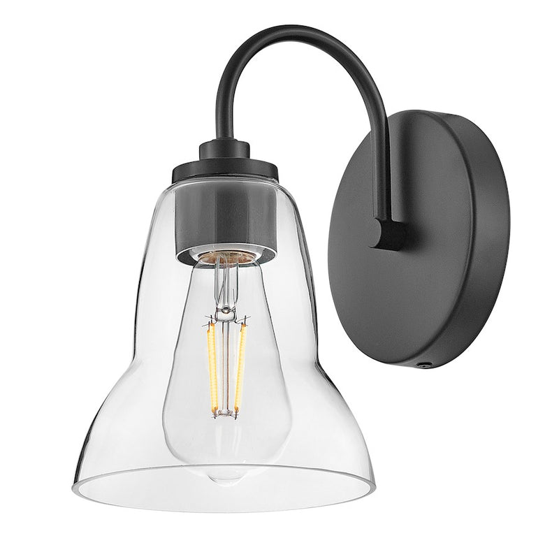 Lark Vera 1-Light Small Bath Vanity | Classic Black Steel and Clear Glass | Bathroom & Powder Room Vanity Light | 8 x 6 x 9.75 in | Model 85560BK