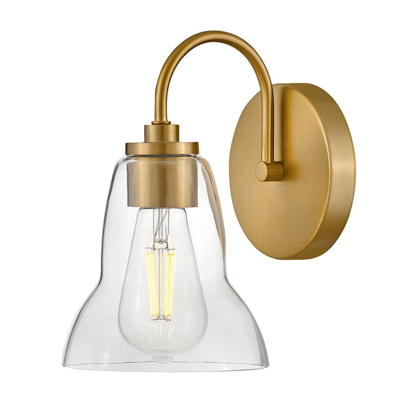 Lark Vera 1-Light Bath Vanity | Classic Lacquered Brass Steel and Clear Glass | Powder Room & Main Bath | 8 x 6 x 9.75 in, Damp Rated | Model 85560LCB
