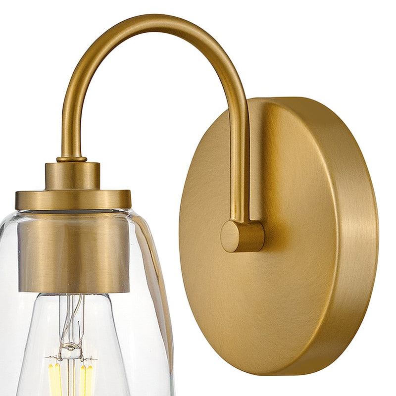 Lark Vera 1-Light Bath Vanity | Classic Lacquered Brass Steel and Clear Glass | Powder Room & Main Bath | 8 x 6 x 9.75 in, Damp Rated | Model 85560LCB