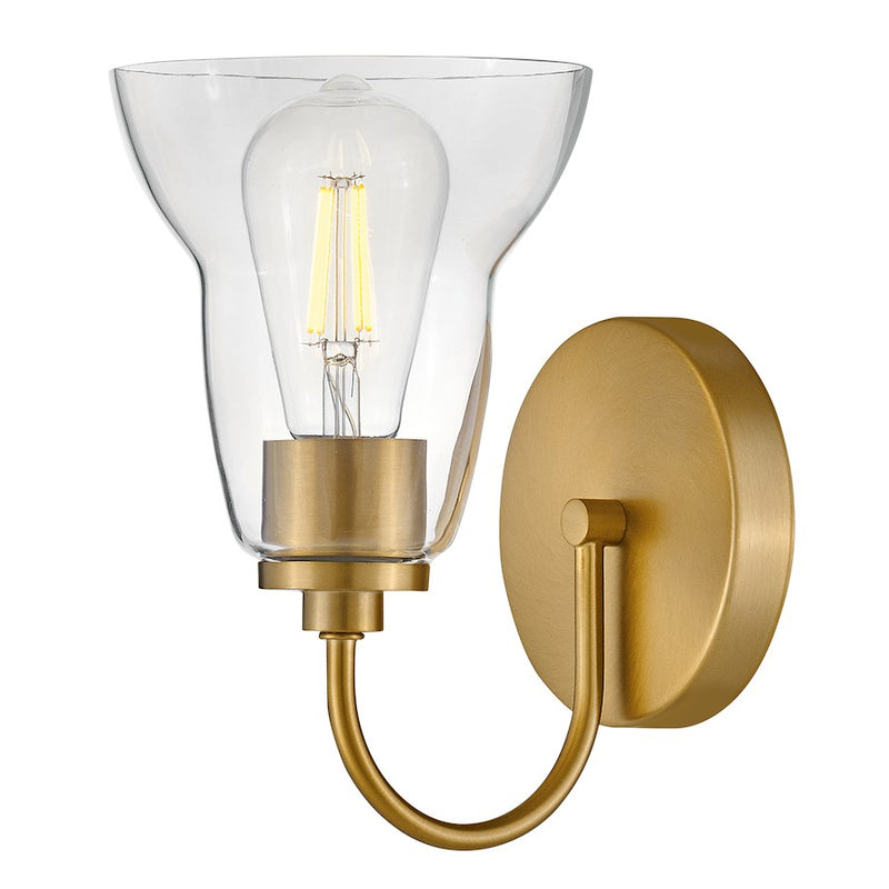Lark Vera 1-Light Bath Vanity | Classic Lacquered Brass Steel and Clear Glass | Powder Room & Main Bath | 8 x 6 x 9.75 in, Damp Rated | Model 85560LCB