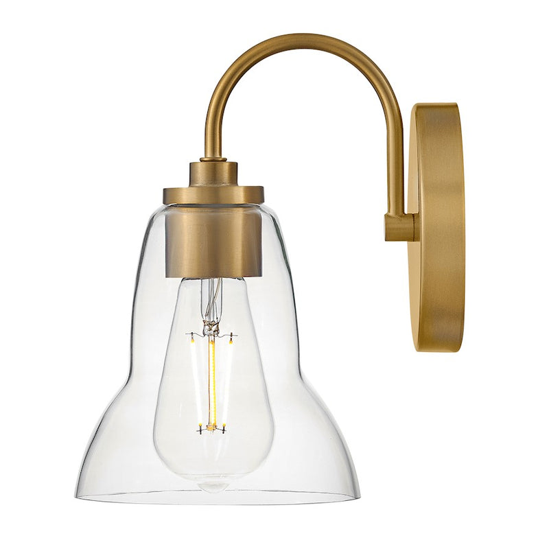 Lark Vera 1-Light Bath Vanity | Classic Lacquered Brass Steel and Clear Glass | Powder Room & Main Bath | 8 x 6 x 9.75 in, Damp Rated | Model 85560LCB