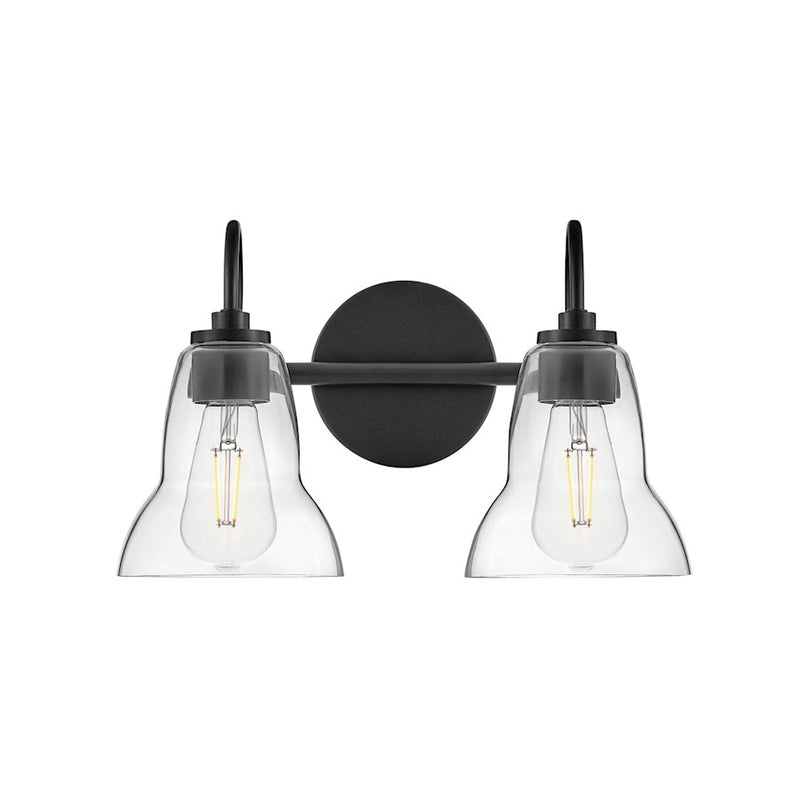 Lark Lighting Vera 2-Light Bath Vanity Light | Black Finish | Clear Glass Shade | Modern Vanity Light | Damp Rated Hardwired Installation | 85562BK