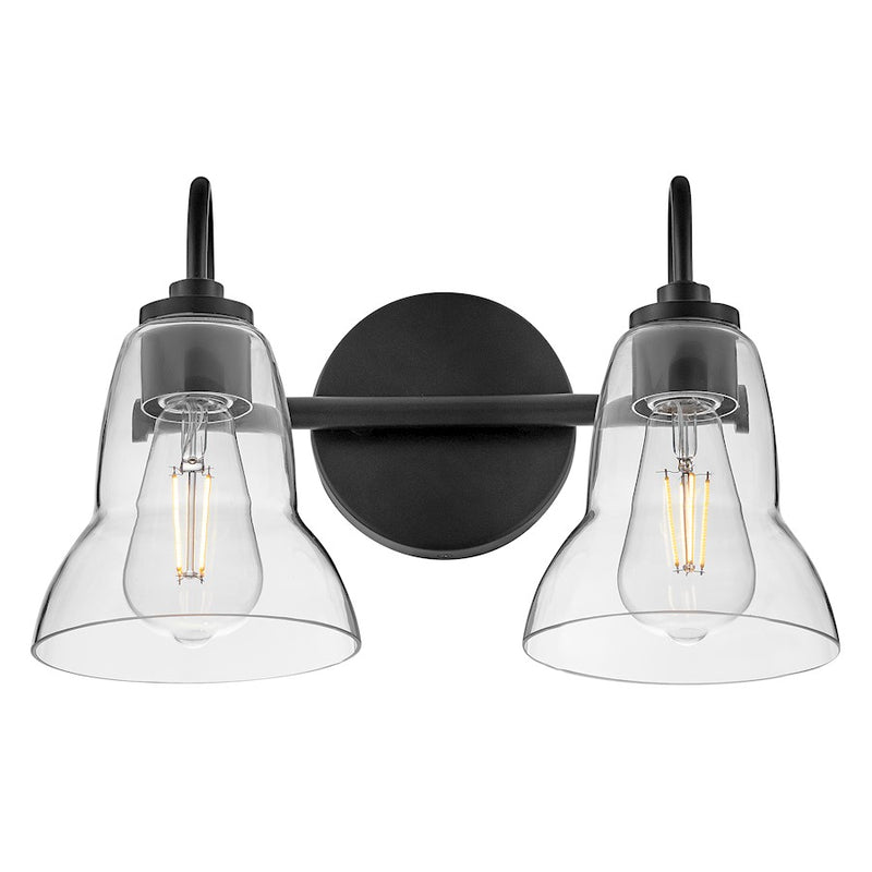 Lark Lighting Vera 2-Light Bath Vanity Light | Black Finish | Clear Glass Shade | Modern Vanity Light | Damp Rated Hardwired Installation | 85562BK