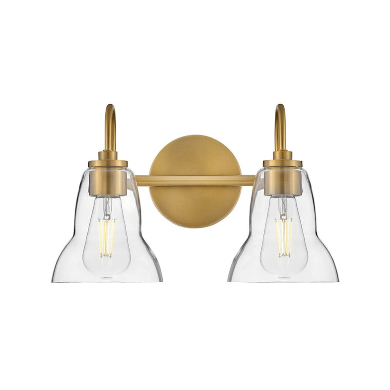 Lark Lighting Vera 2-Light Bath Vanity Light | Lacquered Brass Finish | Clear Glass Shade | Modern Vanity Light Above the Bathroom Mirror | 85562LCB