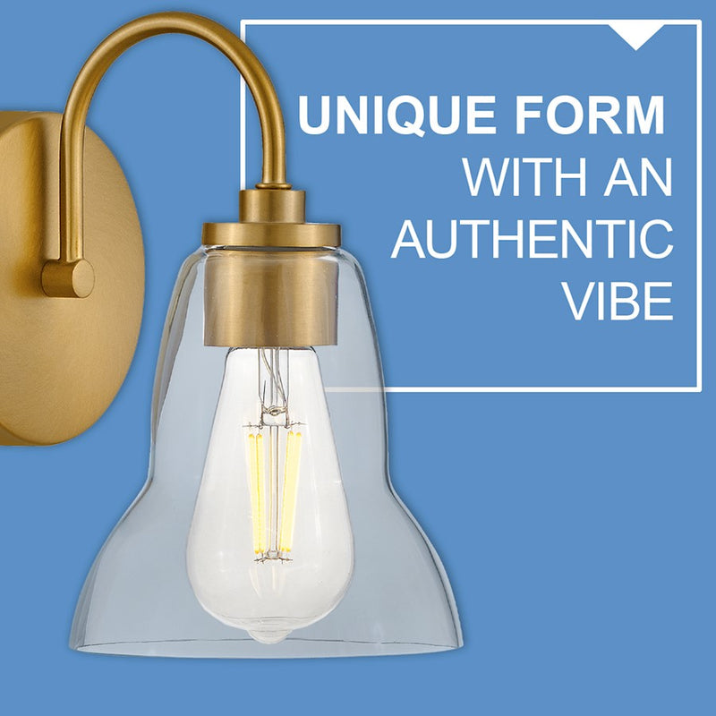 Lark Lighting Vera 2-Light Bath Vanity Light | Lacquered Brass Finish | Clear Glass Shade | Modern Vanity Light Above the Bathroom Mirror | 85562LCB