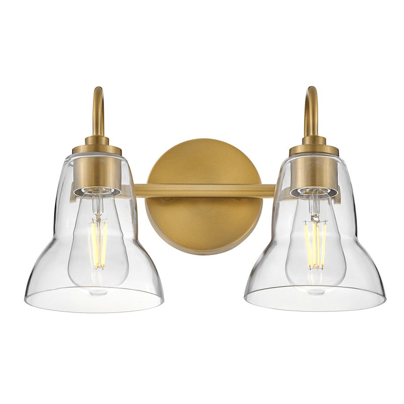 Lark Lighting Vera 2-Light Bath Vanity Light | Lacquered Brass Finish | Clear Glass Shade | Modern Vanity Light Above the Bathroom Mirror | 85562LCB