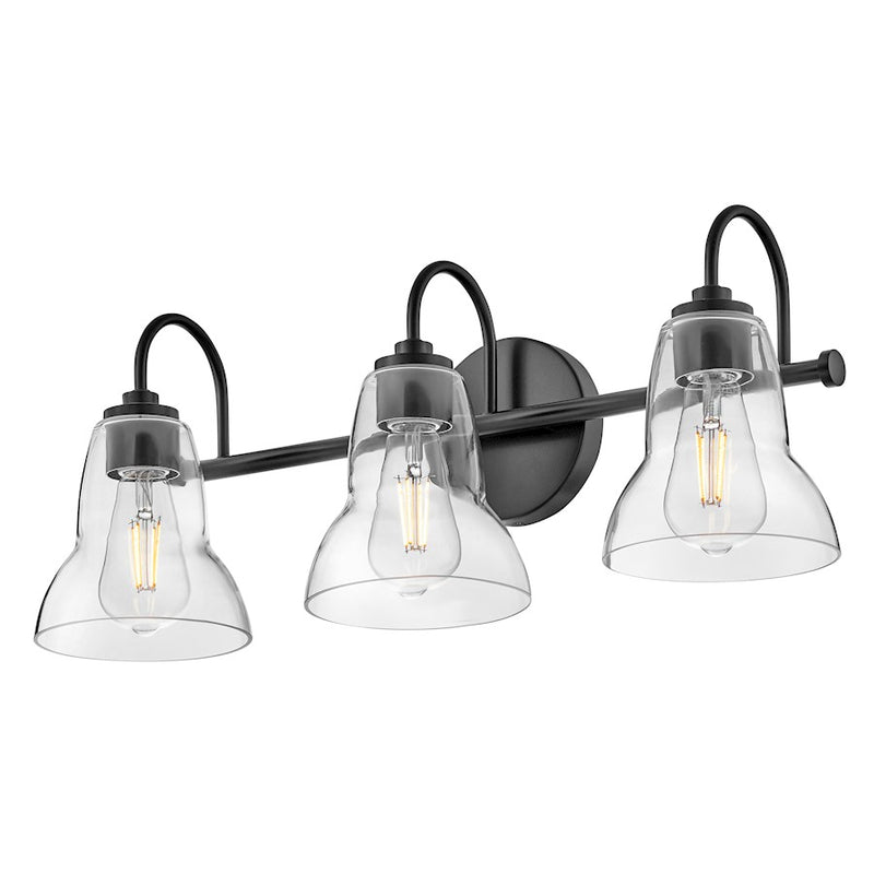Lark Lighting Vera 3-Light Bath Vanity Light | Black Finish | Clear Glass Shade | Modern Vanity Light | Damp Rated Hardwired Installation | 85563BK