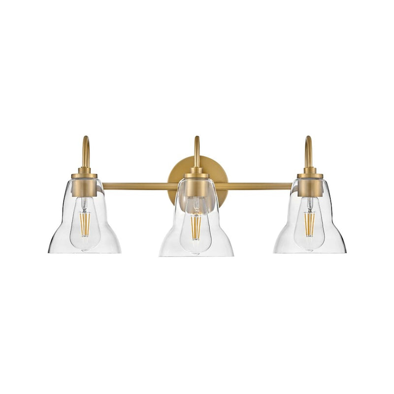 Lark Lighting Vera 3-Light Bath Vanity Light | Lacquered Brass Finish | Clear Glass Shade | Modern Vanity Light Above the Bathroom Mirror | 85563LCB