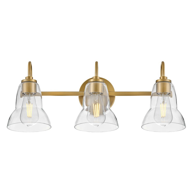 Lark Lighting Vera 3-Light Bath Vanity Light | Lacquered Brass Finish | Clear Glass Shade | Modern Vanity Light Above the Bathroom Mirror | 85563LCB
