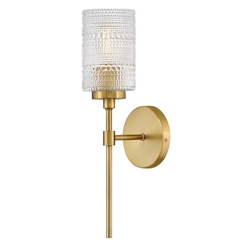 Lark Mabel 1 Light 7" Sconce, Lacquered Brass/Clear Hobnail