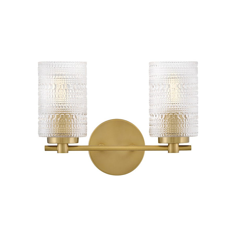 Lark Mabel 2 Light 7" Vanity, Lacquered Brass/Clear Hobnail
