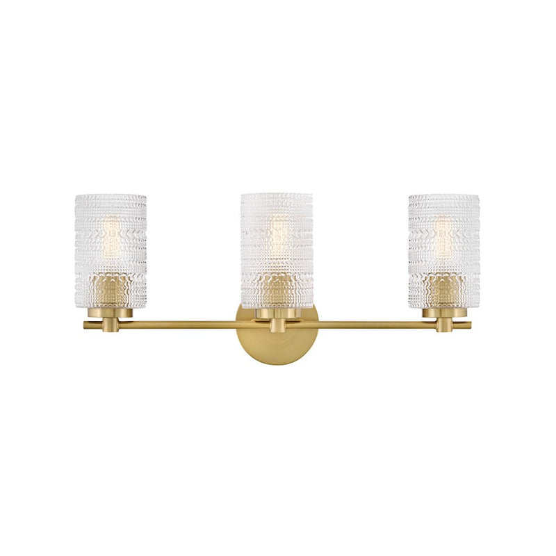 Lark Mabel 3 Light 7" Vanity, Lacquered Brass/Clear Hobnail - 85573LCB
