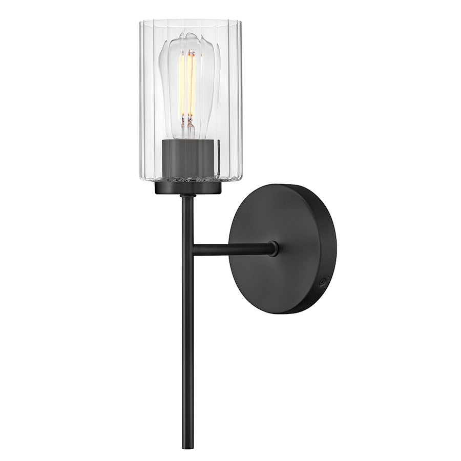Lark Leta 1 Light 8" Sconce, Black/Clear Ribbed - 85580BK