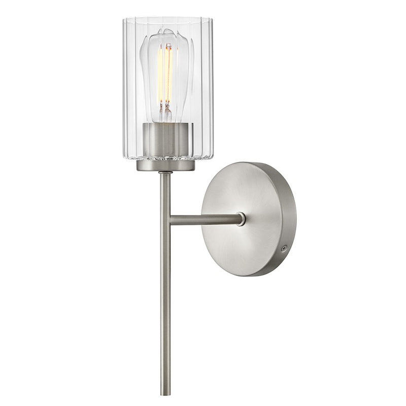 Lark Leta 1 Light 8" Sconce, Brushed Nickel/Clear Ribbed