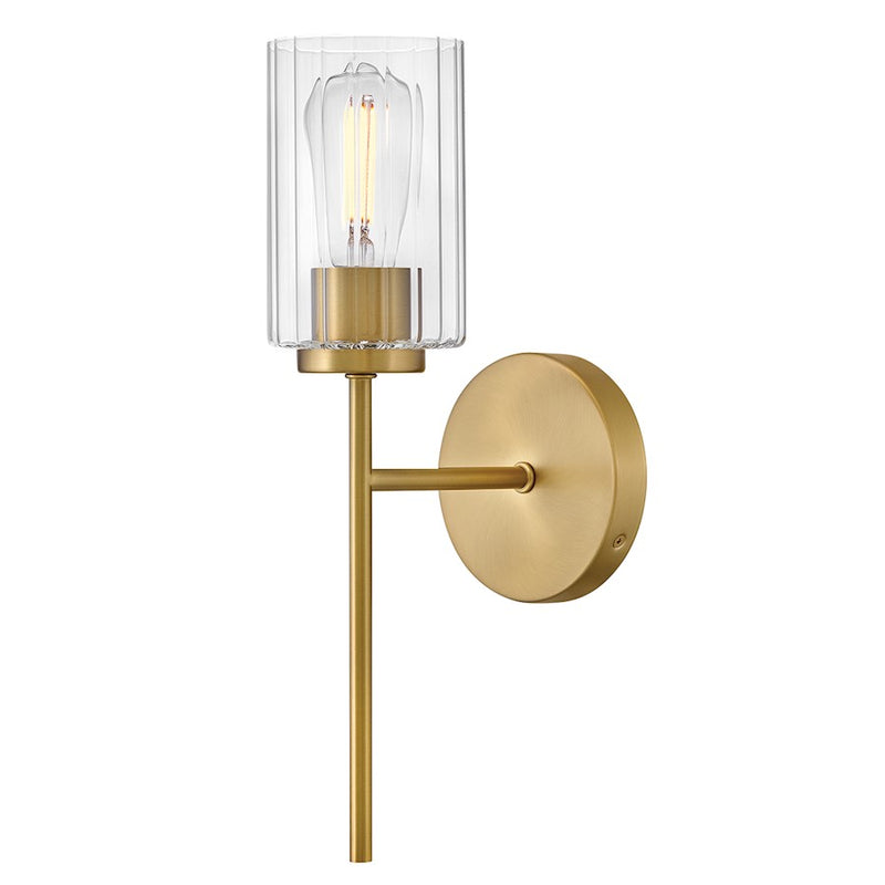Lark Leta 1 Light 8" Sconce, Lacquered Brass/Clear Ribbed - 85580LCB