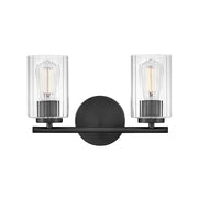 Lark Leta 2 Light 8" Vanity, Black/Clear Ribbed - 85582BK