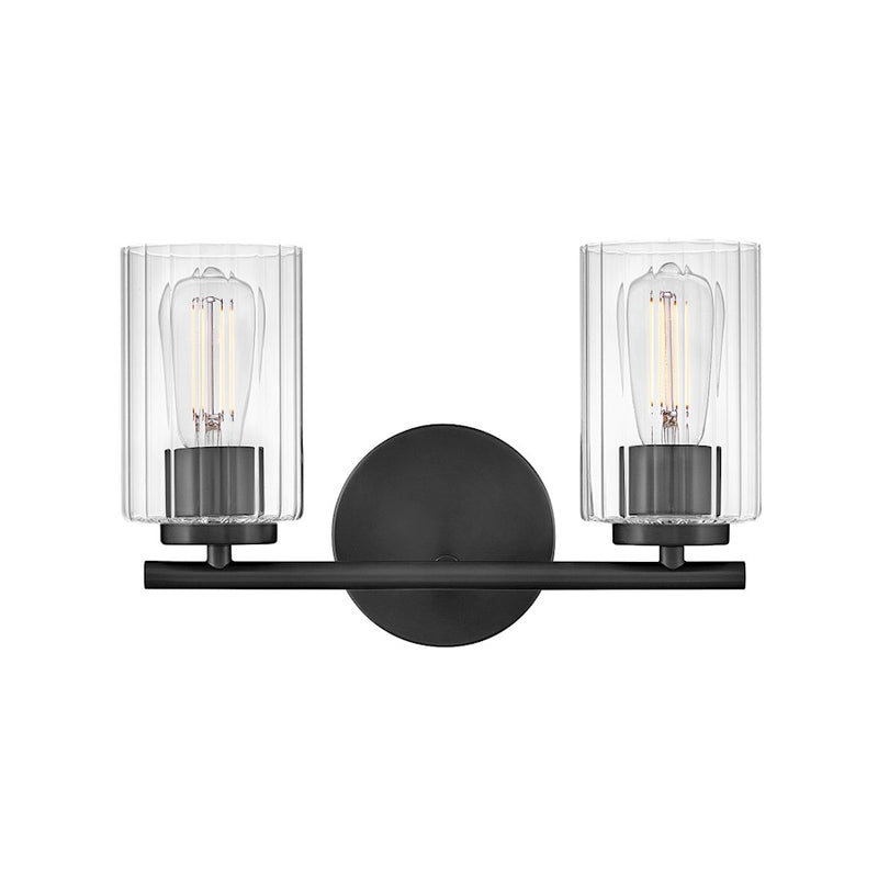 Lark Leta 2 Light 8" Vanity, Black/Clear Ribbed - 85582BK