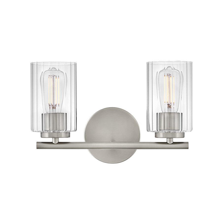 Lark Leta 2 Light 8" Vanity, Brushed Nickel/Clear Ribbed - 85582BN