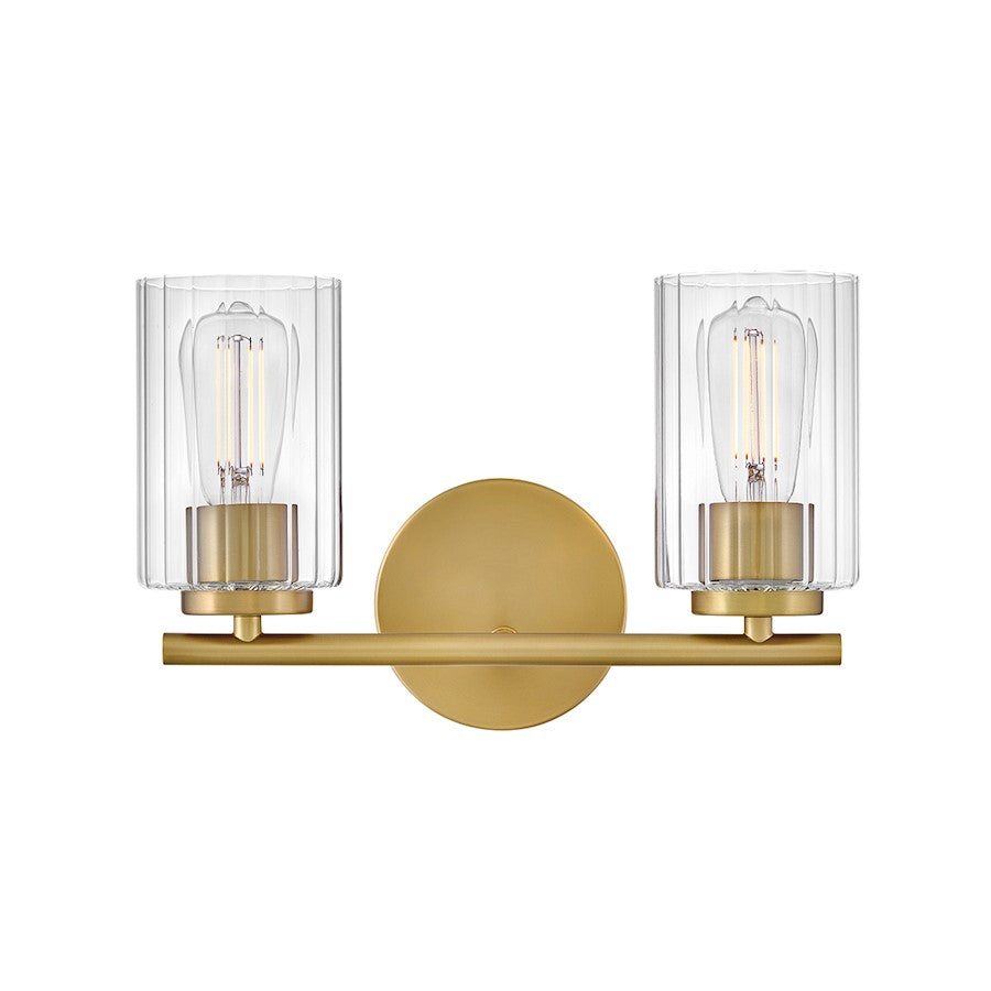 Lark Leta 2 Light 8" Vanity, Lacquered Brass/Clear Ribbed - 85582LCB
