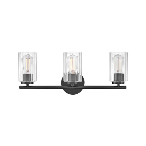 Lark Leta 3 Light 8" Vanity, Black/Clear Ribbed - 85583BK