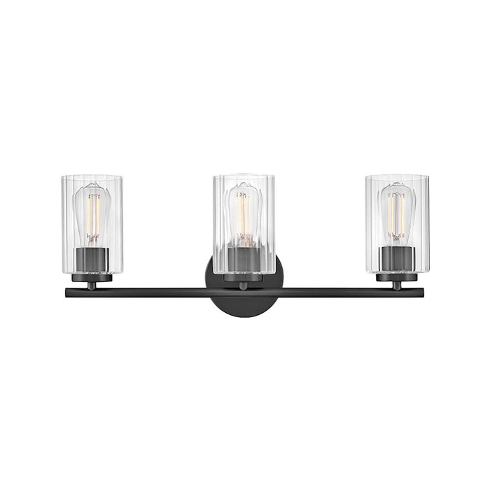 Lark Leta 3 Light 8" Vanity, Black/Clear Ribbed - 85583BK