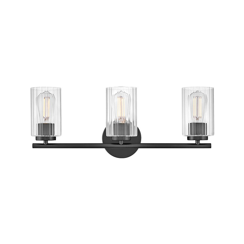 Lark Leta 3 Light 8" Vanity, Black/Clear Ribbed