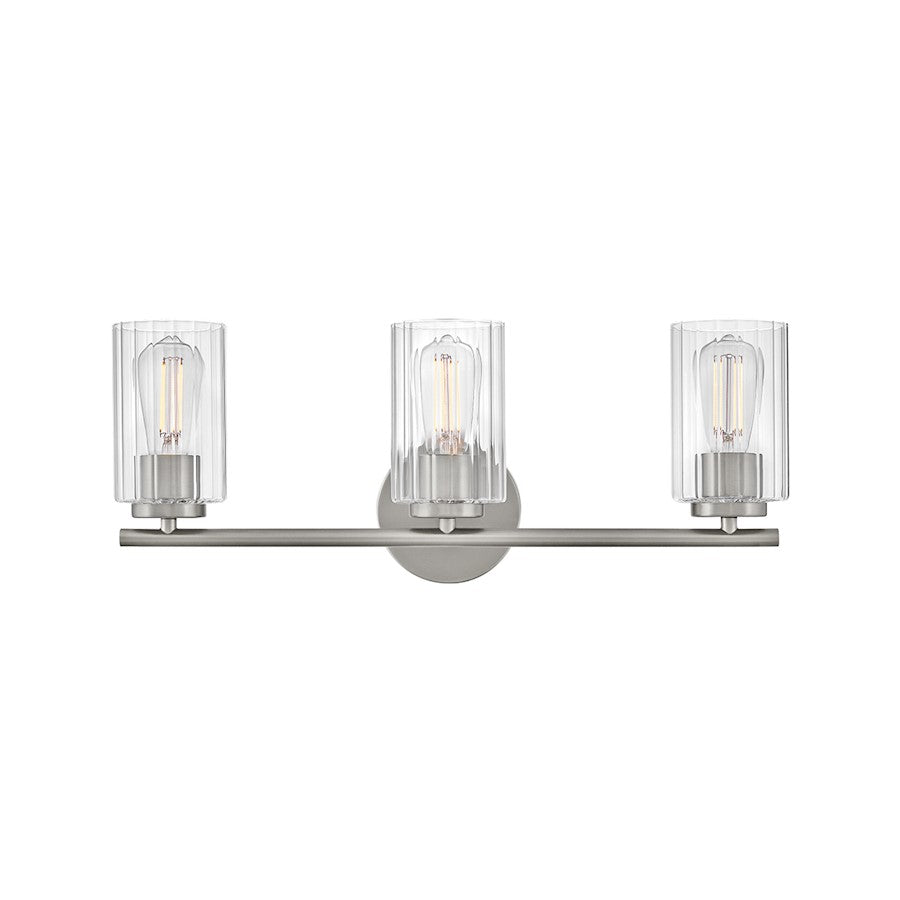 Lark Leta 3 Light 8" Vanity, Brushed Nickel/Clear Ribbed - 85583BN