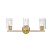 Lark Leta 3 Light 8" Vanity, Lacquered Brass/Clear Ribbed - 85583LCB