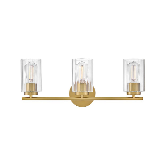 Lark Leta 3 Light 8" Vanity, Lacquered Brass/Clear Ribbed - 85583LCB