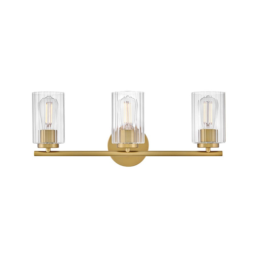 Lark Leta 3 Light 8" Vanity, Lacquered Brass/Clear Ribbed - 85583LCB