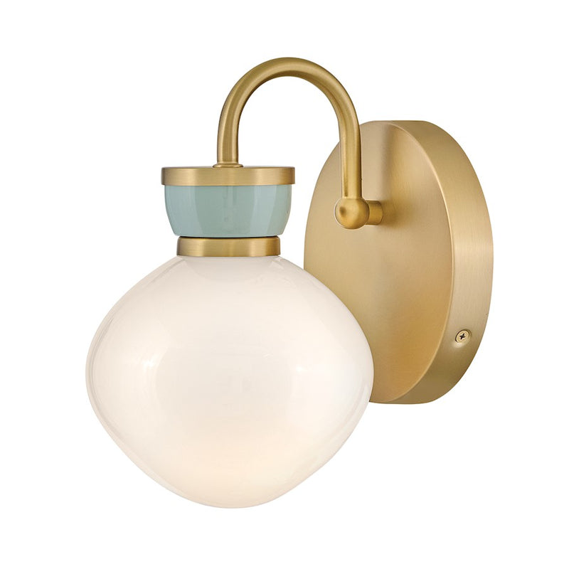 Lark Lucy 1 Light 8" Sconce, Lacquered Brass/Cased Opal/Seafoam