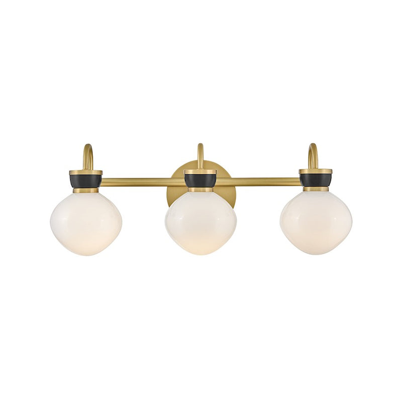 Lark Lucy 3 Light 8" Vanity, Lacquered Brass/Cased Opal/Black