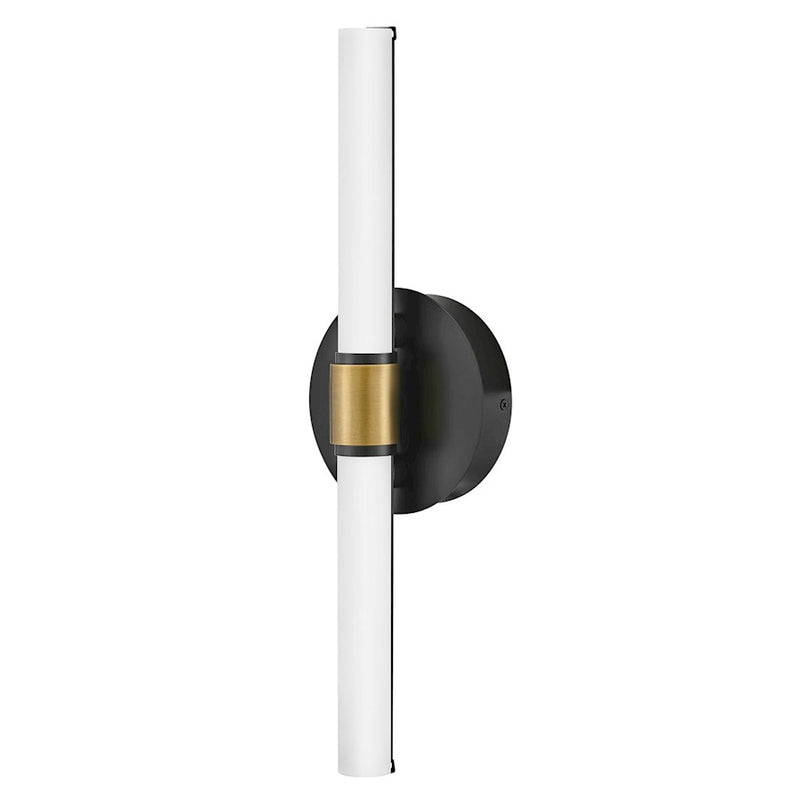 Lark Kai 16in 1-Light LED Bath Vanity | Modern Black Steel and Etched Opal Glass with Brass Accent | Bathroom Vanity & Powder Room | Model 85600BK-LCB