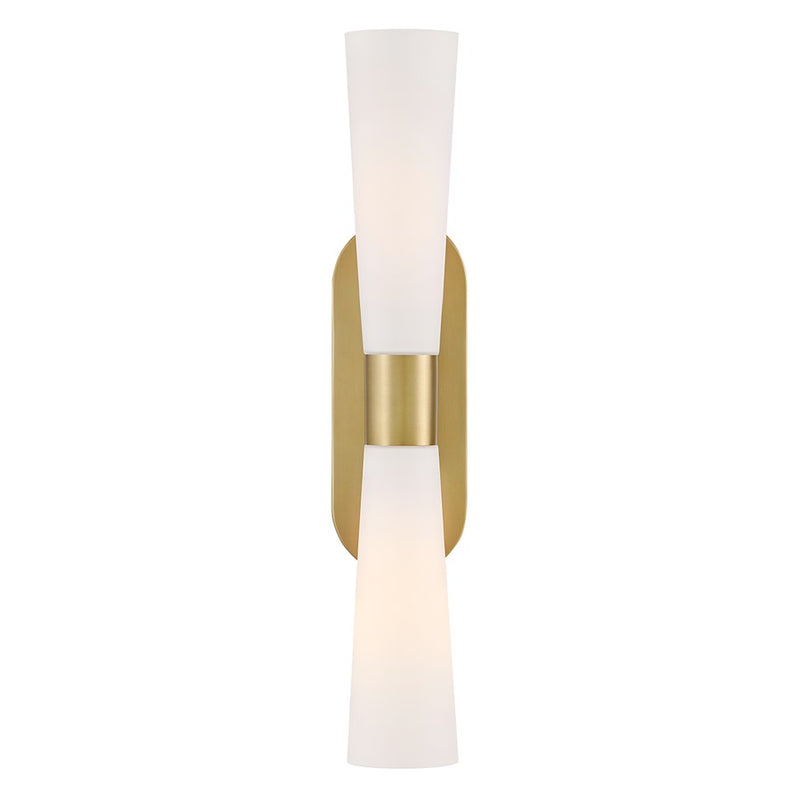 Lark Beau 24in 2-Light Wall Sconce | Transitional Lacquered Brass Steel and Etched Opal Glass | Bedroom & Hallway Accent | 4.5 x 5.25 x | Model 85632LCB