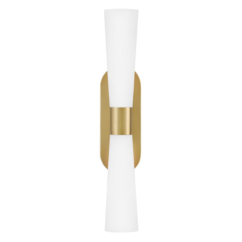 Lark Beau 24in 2-Light Wall Sconce | Transitional Lacquered Brass Steel and Etched Opal Glass | Bedroom & Hallway Accent | 4.5 x 5.25 x | Model 85632LCB