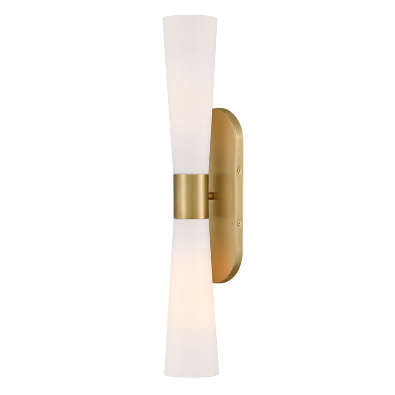 Lark Beau 24in 2-Light Wall Sconce | Transitional Lacquered Brass Steel and Etched Opal Glass | Bedroom & Hallway Accent | 4.5 x 5.25 x | Model 85632LCB