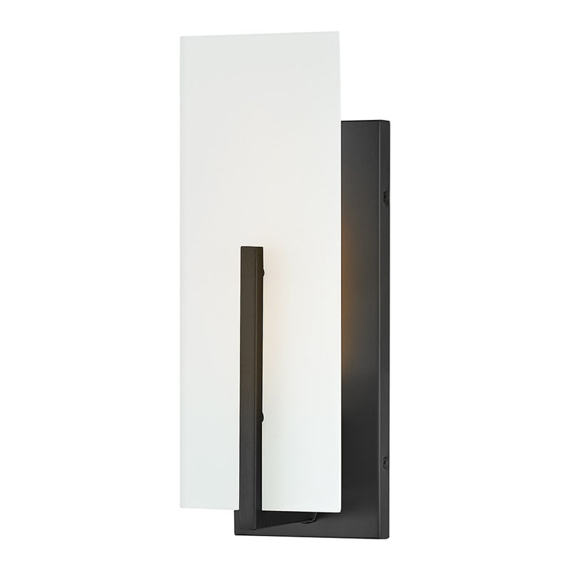 Lark Roman 1-Light Wall Sconce | Modern Black Steel and Etched White Glass | Bedroom & Hallway Accent Light | 5 x 4.5 x 14 in | Model 85640BK