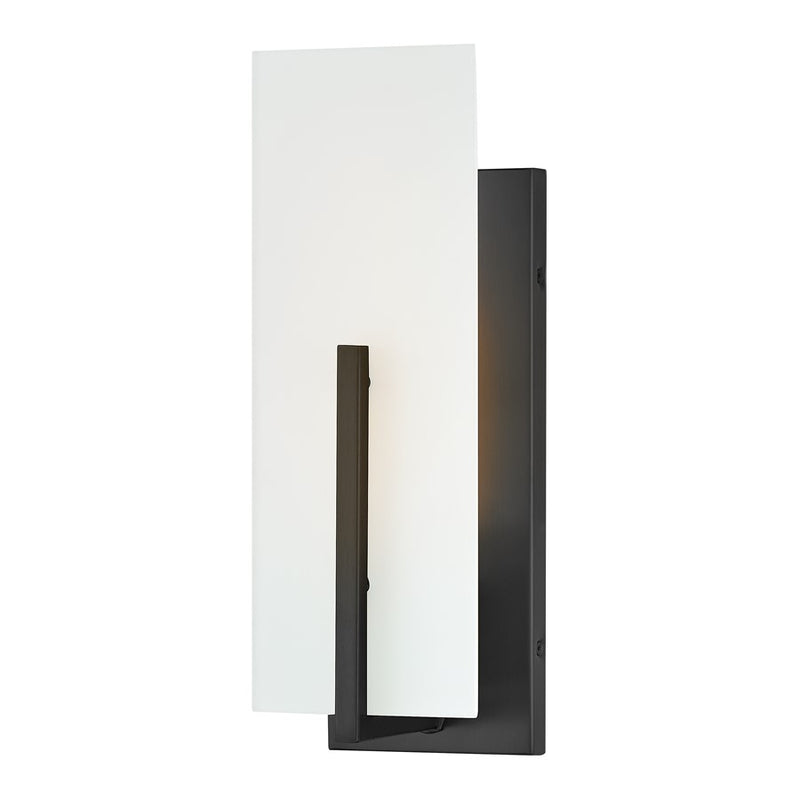 Lark Roman 1-Light Wall Sconce | Modern Black Steel and Etched White Glass | Bedroom & Hallway Accent Light | 5 x 4.5 x 14 in | Model 85640BK