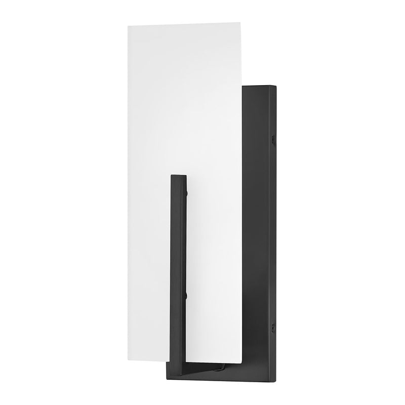 Lark Roman 1-Light Wall Sconce | Modern Black Steel and Etched White Glass | Bedroom & Hallway Accent Light | 5 x 4.5 x 14 in | Model 85640BK