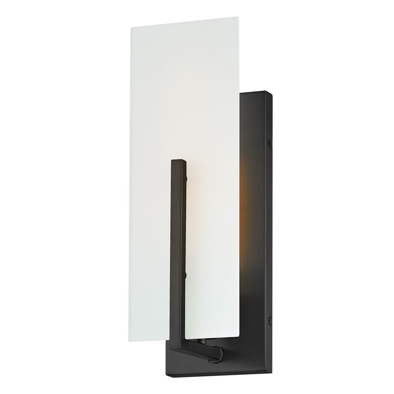 Lark Roman 1-Light Wall Sconce | Modern Black Steel and Etched White Glass | Bedroom & Hallway Accent Light | 5 x 4.5 x 14 in | Model 85640BK