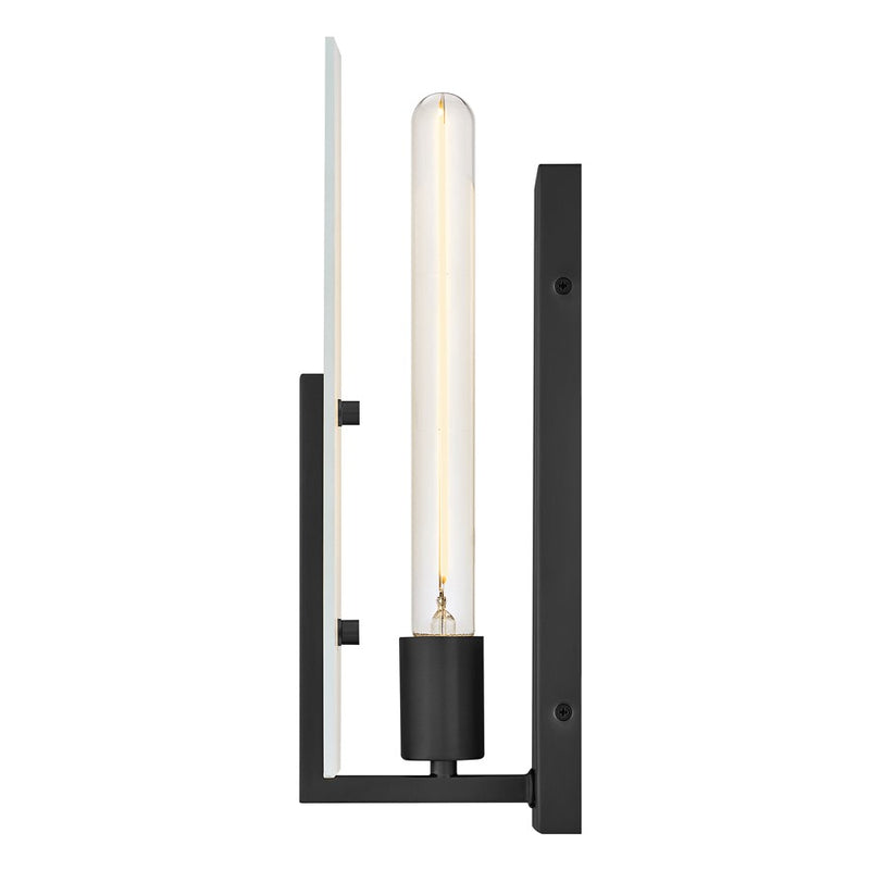 Lark Roman 1-Light Wall Sconce | Modern Black Steel and Etched White Glass | Bedroom & Hallway Accent Light | 5 x 4.5 x 14 in | Model 85640BK
